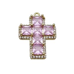 Copper Cross Pendant Pave Pink Crystal Glass Gold Plated, approx 18-23mm