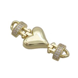 Copper Heart Connector Pave Zircon Gold Plated, approx 14-35mm