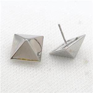 Copper Pyramid Stud Earring Platinum Plated, approx 14-20mm
