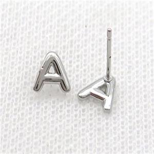 Copper Stud Earring A-Letter Platinum Plated, approx 5-7mm