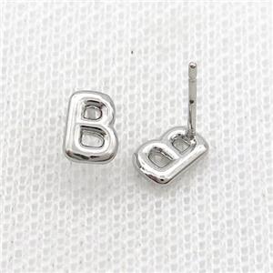 Copper Stud Earring B-Letter Platinum Plated, approx 5-7mm