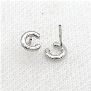 Copper Stud Earring C-Letter Platinum Plated, approx 5-7mm