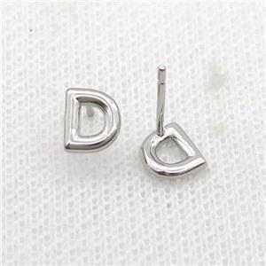 Copper Stud Earring D-Letter Platinum Plated, approx 5-7mm