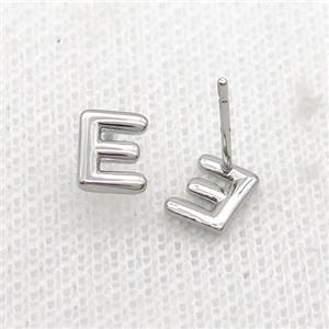 Copper Stud Earring E-Letter Platinum Plated, approx 5-7mm