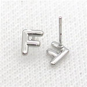 Copper Stud Earring F-Letter Platinum Plated, approx 5-7mm