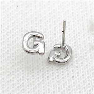 Copper Stud Earring G-Letter Platinum Plated, approx 5-7mm