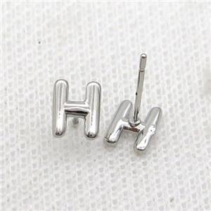 Copper Stud Earring H-Letter Platinum Plated, approx 5-7mm