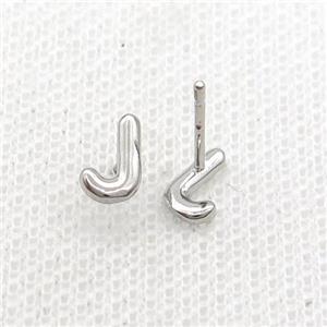 Copper Stud Earring J-Letter Platinum Plated, approx 5-7mm