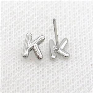 Copper Stud Earring K-Letter Platinum Plated, approx 5-7mm