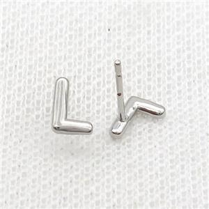 Copper Stud Earring L-Letter Platinum Plated, approx 5-7mm