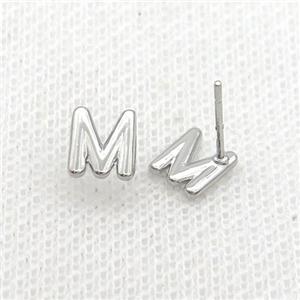 Copper Stud Earring M-Letter Platinum Plated, approx 5-7mm