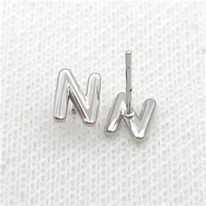 Copper Stud Earring N-Letter Platinum Plated, approx 5-7mm