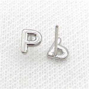 Copper Stud Earring P-Letter Platinum Plated, approx 5-7mm