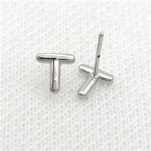 Copper Stud Earring T-Letter Platinum Plated, approx 5-7mm
