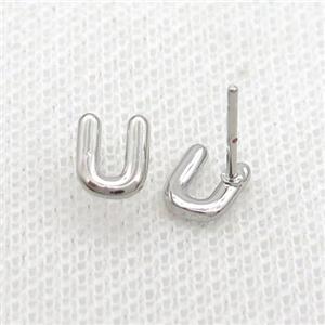 Copper Stud Earring U-Letter Platinum Plated, approx 5-7mm