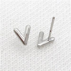 Copper Stud Earring V-Letter Platinum Plated, approx 5-7mm