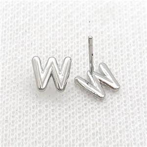 Copper Stud Earring W-Letter Platinum Plated, approx 5-7mm