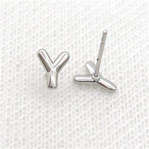 Copper Stud Earring Y-Letter Platinum Plated, approx 5-7mm