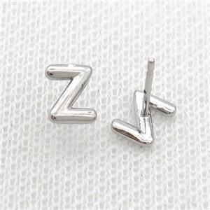 Copper Stud Earring Z-Letter Platinum Plated, approx 5-7mm