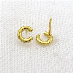 Copper Stud Earring C-Letter Gold Plated, approx 5-7mm