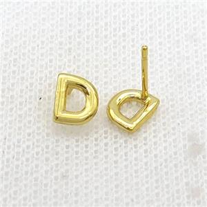 Copper Stud Earring D-Letter Gold Plated, approx 5-7mm
