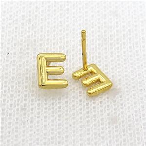 Copper Stud Earring E-Letter Gold Plated, approx 5-7mm