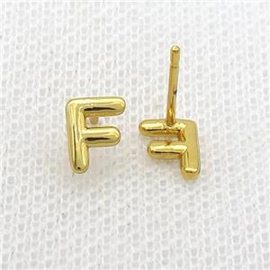Copper Stud Earring F-Letter Gold Plated, approx 5-7mm