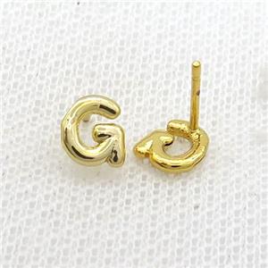 Copper Stud Earring G-Letter Gold Plated, approx 5-7mm