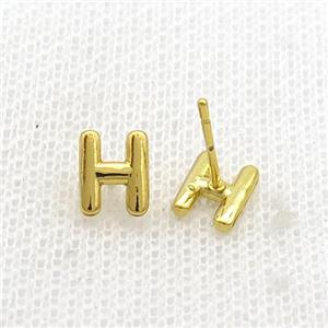 Copper Stud Earring H-Letter Gold Plated, approx 5-7mm