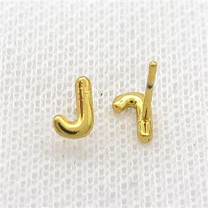 Copper Stud Earring J-Letter Gold Plated, approx 5-7mm
