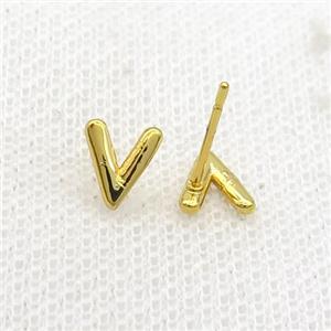 Copper Stud Earring V-Letter Gold Plated, approx 5-7mm