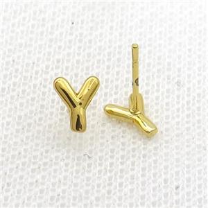 Copper Stud Earring Y-Letter Gold Plated, approx 5-7mm