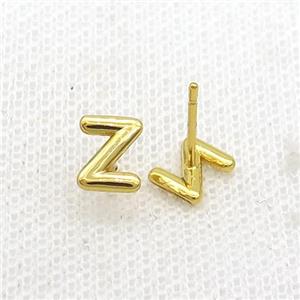 Copper Stud Earring Z-Letter Gold Plated, approx 5-7mm