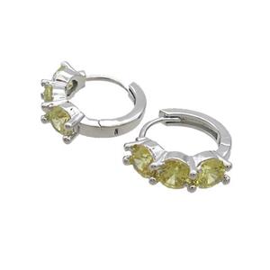 Copper Hoop Earring Pave Olive Zircon Platinum Plated, approx 15mm