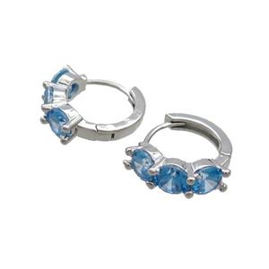 Copper Hoop Earring Pave Blue Zircon Platinum Plated, approx 15mm