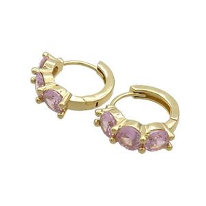 Copper Hoop Earring Pave Pink Zircon Gold Plated, approx 15mm