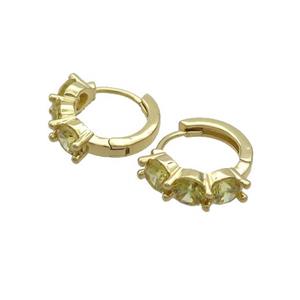 Copper Hoop Earring Pave Olive Zircon Gold Plated, approx 15mm