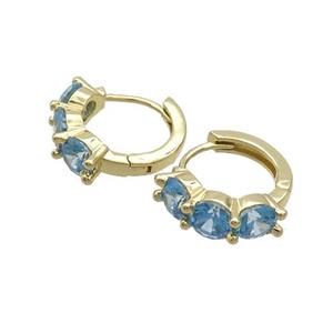 Copper Hoop Earring Pave Blue Zircon Gold Plated, approx 15mm