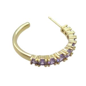 Copper Stud Earring Pave Purple Zircon Gold Plated, approx 27mm