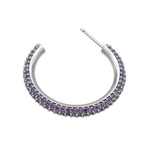 Copper Stud Earring Pave Purple Zircon Platinum Plated, approx 30mm