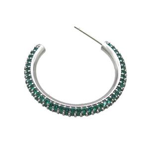 Copper Stud Earring Pave Green Zircon Platinum Plated, approx 30mm