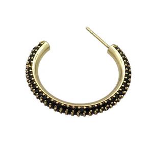 Copper Stud Earring Pave Black Zircon Gold Plated, approx 30mm