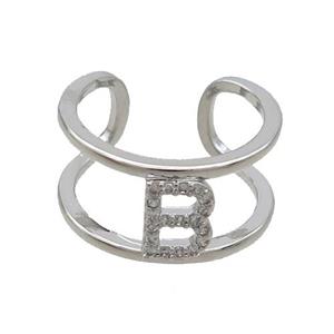 Copper Ring Pave Zircon B-Letter Platinum Plated, approx 10mm, 18mm dia