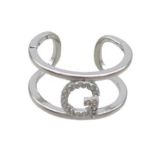 Copper Ring Pave Zircon G-Letter Platinum Plated, approx 10mm, 18mm dia