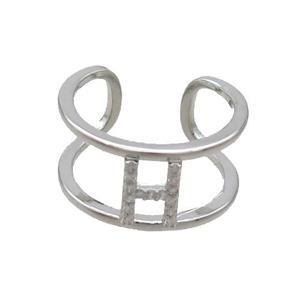 Copper Ring Pave Zircon H-Letter Platinum Plated, approx 10mm, 18mm dia