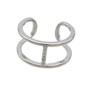 Copper Ring Pave Zircon I-Letter Platinum Plated, approx 10mm, 18mm dia