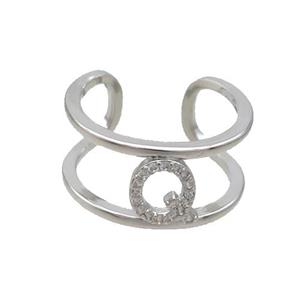 Copper Ring Pave Zircon Q-Letter Platinum Plated, approx 10mm, 18mm dia