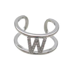 Copper Ring Pave Zircon W-Letter Platinum Plated, approx 10mm, 18mm dia
