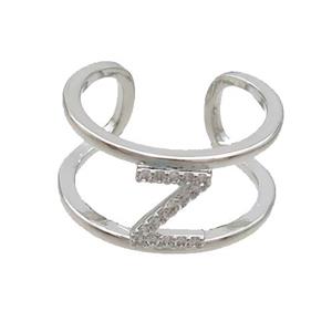 Copper Ring Pave Zircon Z-Letter Platinum Plated, approx 10mm, 18mm dia