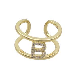 Copper Ring Pave Zircon B-Letter Gold Plated, approx 10mm, 18mm dia